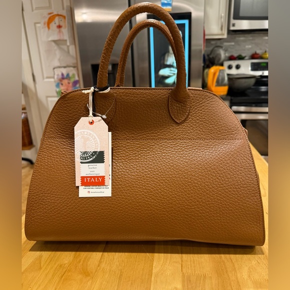 BNWT DIVINA FIRENZE Viral Made in Italy Brown Leather Satchel - Picture 1 of 16